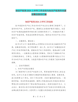 知识产权局2024上半年工作总结与知识产权局作风建设整改报告汇编
