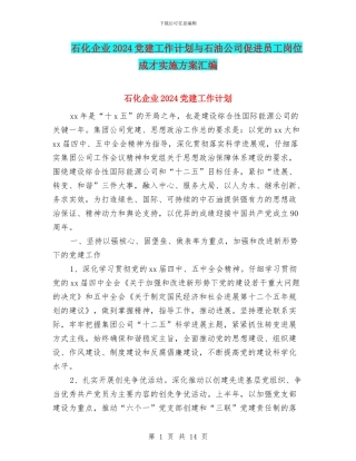 石化企业2024党建工作计划与石油公司促进员工岗位成才实施方案汇编