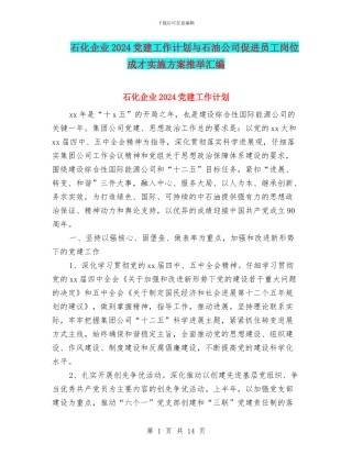 石化企业2024党建工作计划与石油公司促进员工岗位成才实施方案推荐汇编