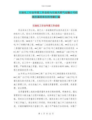 石油化工行业年度工作总结与石油天然气运输公司经理在基层单位的考察汇编
