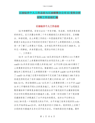 石油钻井个人工作总结与石油销售分公司XX党性分析材料工作总结汇编