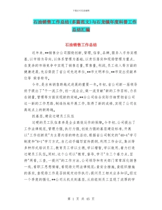 石油销售工作总结与石龙镇年度科普工作总结汇编