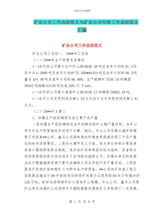 矿业公司工作总结范文与矿业公司年终工作总结范文汇编