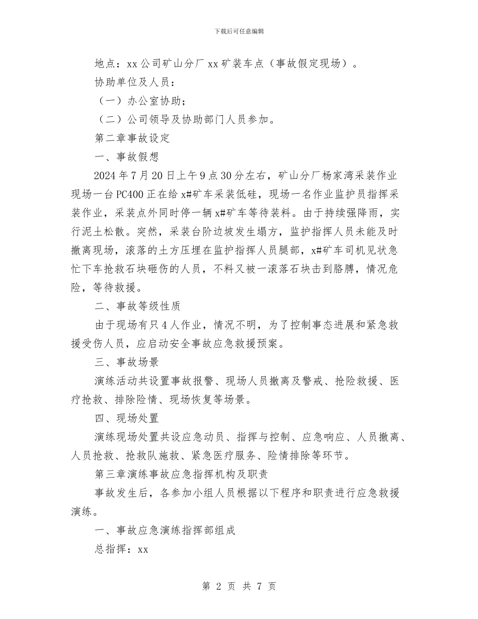 矿山分厂塌方事故应急救援演练方案与矿山安全事故应急预案汇编_第2页