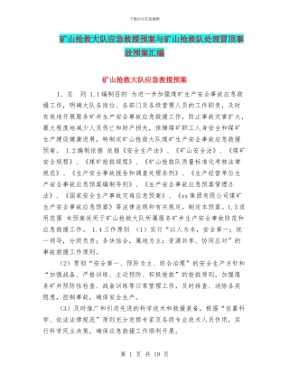 矿山救护大队应急救援预案与矿山救护队处理冒顶事故预案汇编