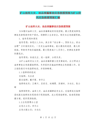 矿山油库火灾、油品泄漏事故应急救援预案与矿山防汛应急救援预案汇编