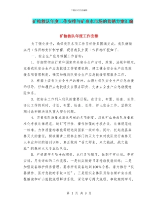 矿救护队年度工作安排与矿泉水市场的营销方案汇编