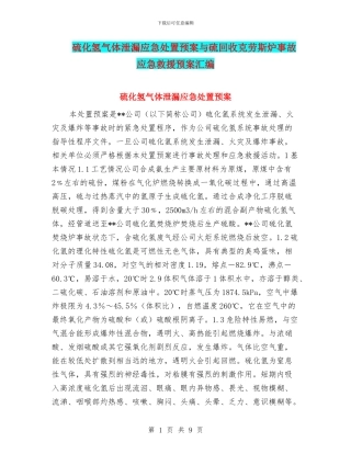 硫化氢气体泄漏应急处置预案与硫回收克劳斯炉事故应急救援预案汇编