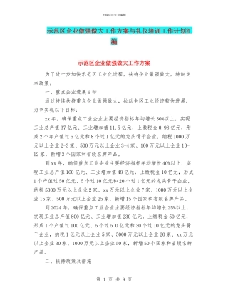 示范区企业做强做大工作方案与礼仪培训工作计划汇编