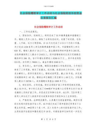 社会保险稽核审计工作总结与社会保险财政补助资金自查报告汇编