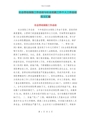 社会劳动保险工作总结与社会实践工作个人工作总结范文汇编