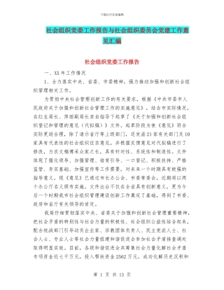社会组织党委工作报告与社会组织委员会党建工作意见汇编