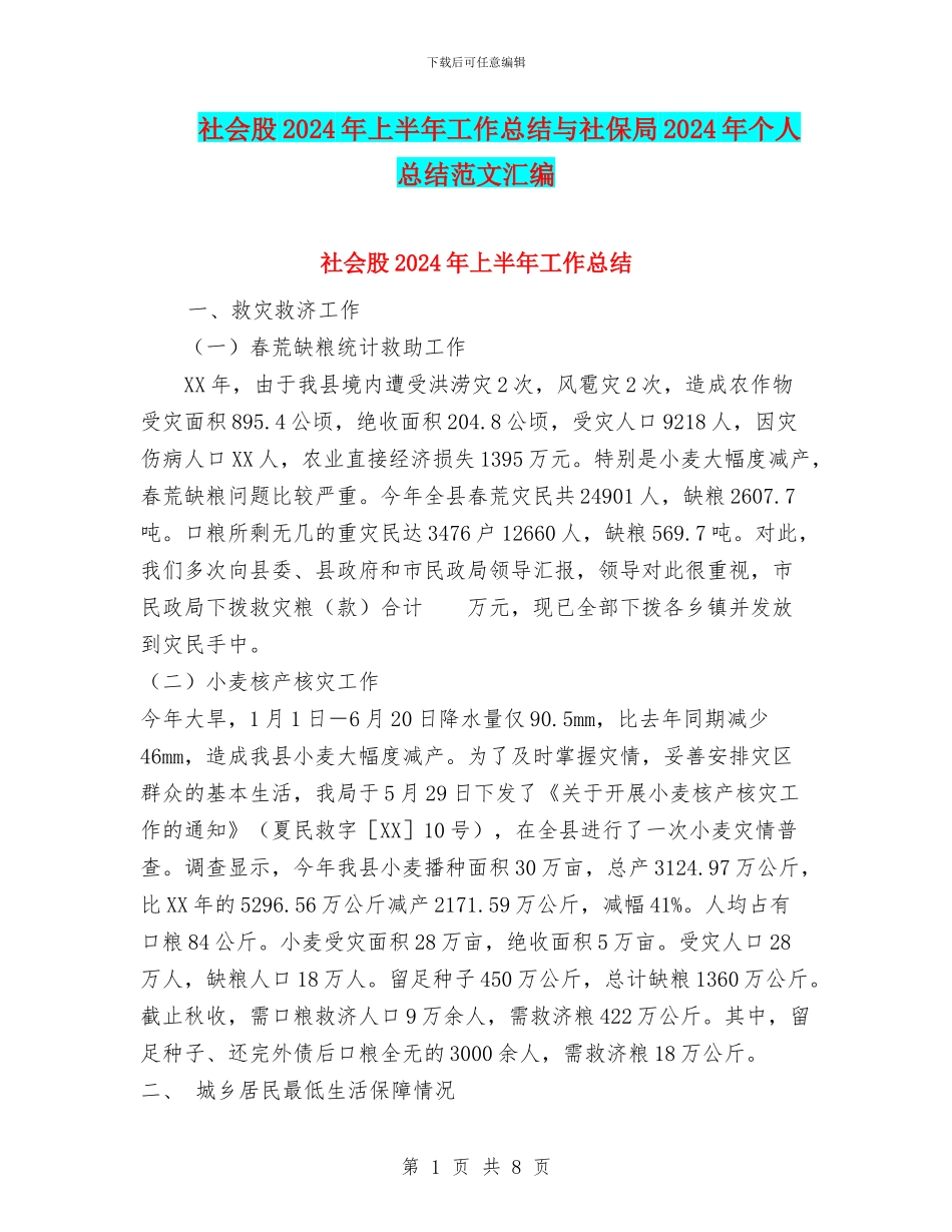 社会股2024年上半年工作总结与社保局2024年个人总结范文汇编_第1页