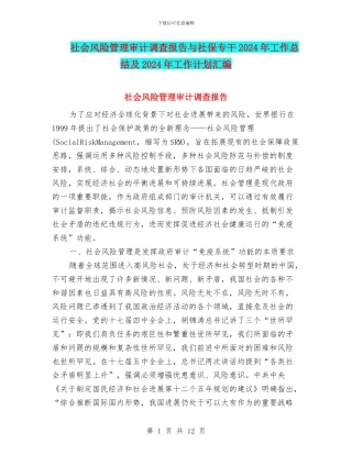 社会风险管理审计调查报告与社保专干2024年工作总结及2024年工作计划汇编