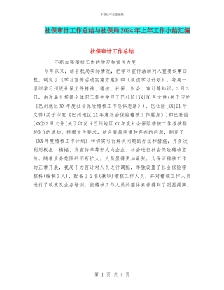 社保审计工作总结与社保局2024年上年工作小结汇编