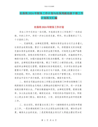 社保局2024年财务工作计划与社保局副处级干部工作计划范文汇编