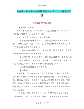 社保审计的工作总结与社保局2024年上年工作小结汇编