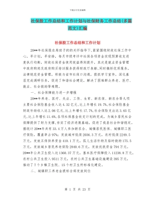 社保股工作总结和工作计划与社保财务工作总结汇编