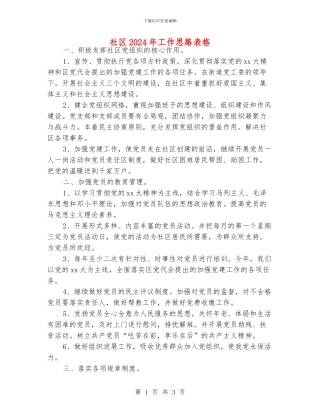 社区2024年工作思路表格