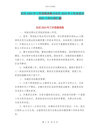 社区2024年工作思路表格与社区2024年工作总结及2024工作计划汇编