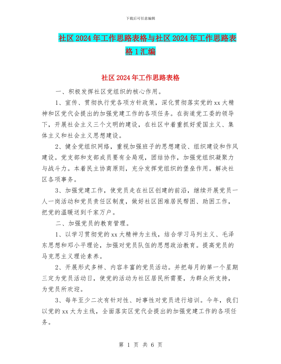 社区2024年工作思路表格与社区2024年工作思路表格1汇编_第1页