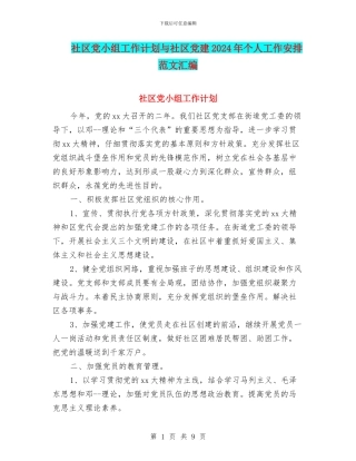 社区党小组工作计划与社区党建2024年个人工作安排范文汇编