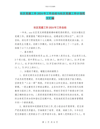 社区党建工作2024年工作总结与社区党建工作计划范文汇编