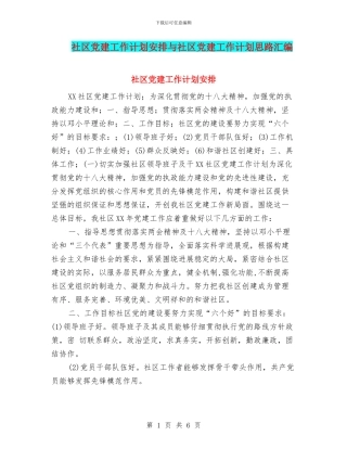 社区党建工作计划安排与社区党建工作计划思路汇编