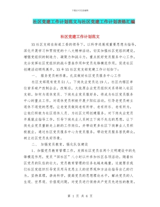 社区党建工作计划范文与社区党建工作计划表格汇编