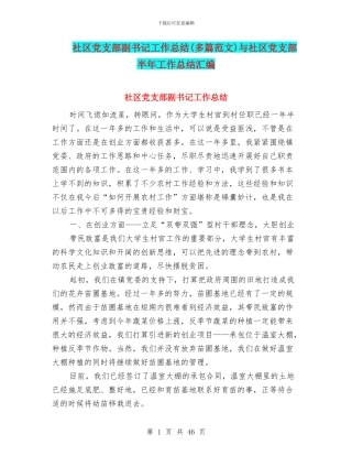 社区党支部副书记工作总结与社区党支部半年工作总结汇编