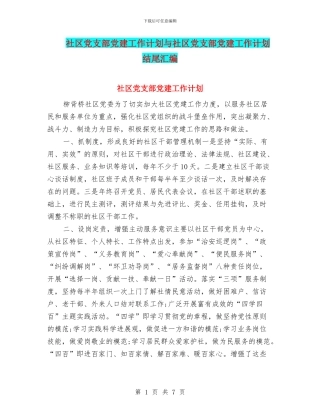 社区党支部党建工作计划与社区党支部党建工作计划结尾汇编