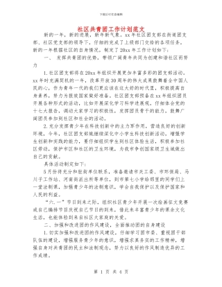 社区共青团工作计划范文