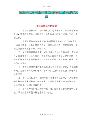 社区妇联工作计划表与社区妇联年度工作计划范文汇编