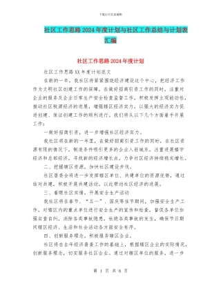 社区工作思路2024年度计划与社区工作总结与计划表汇编