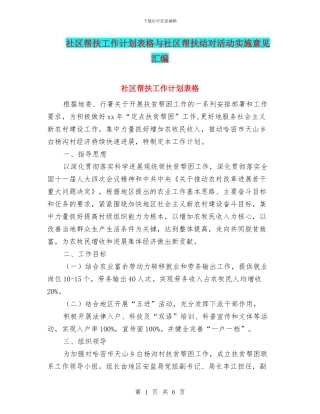 社区帮扶工作计划表格与社区帮扶结对活动实施意见汇编