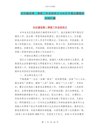 社区建设第二季度工作总结范文与社区开展志愿服务总结汇编