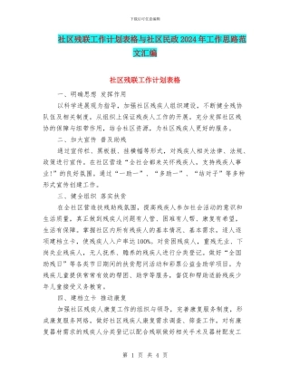 社区残联工作计划表格与社区民政2024年工作思路范文汇编