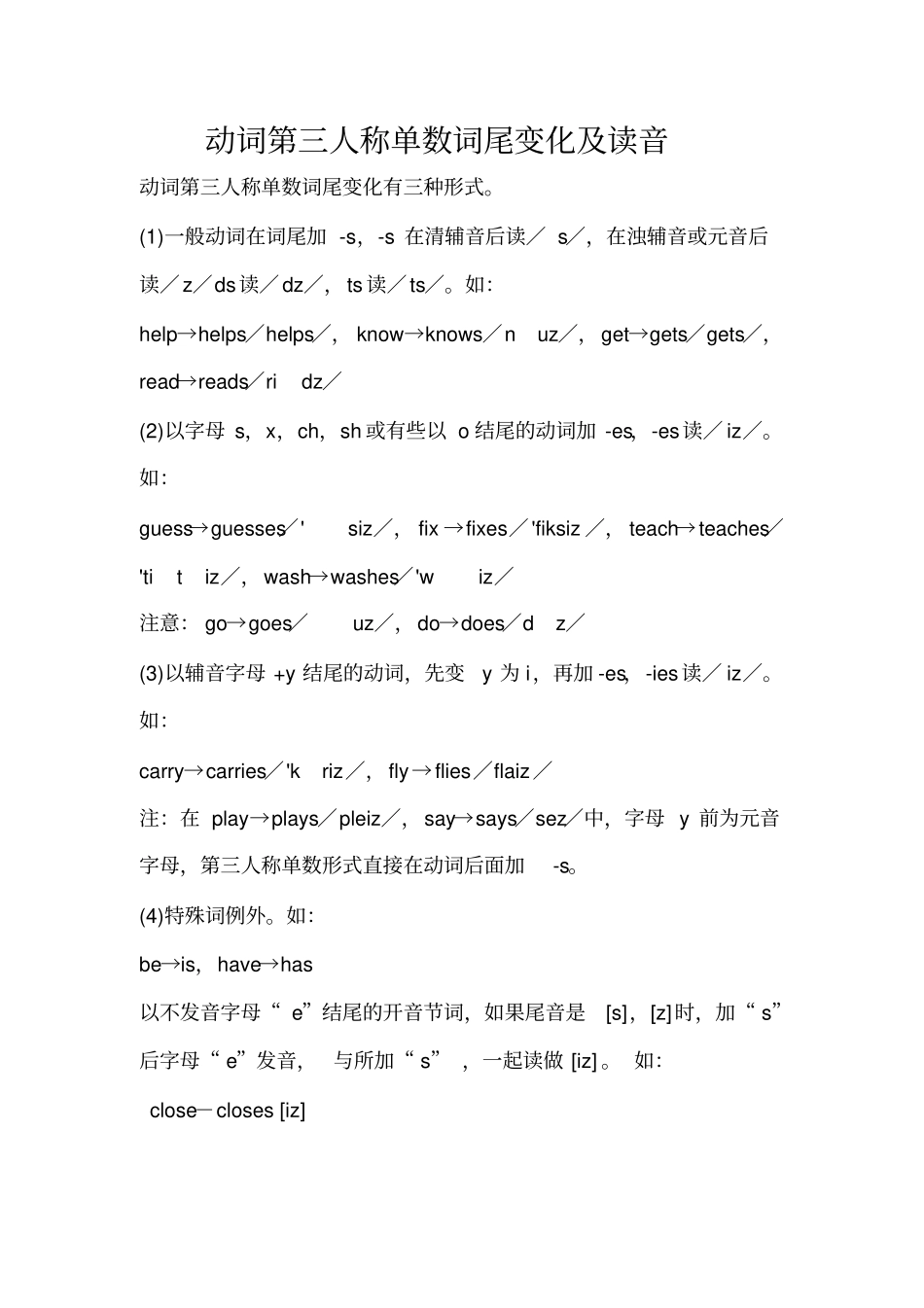 完整版动词单三变化及练习题精选_第1页