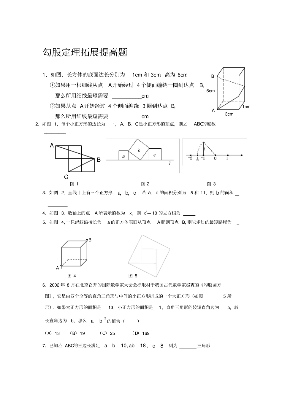 完整版勾股定理拓展提高题_第1页