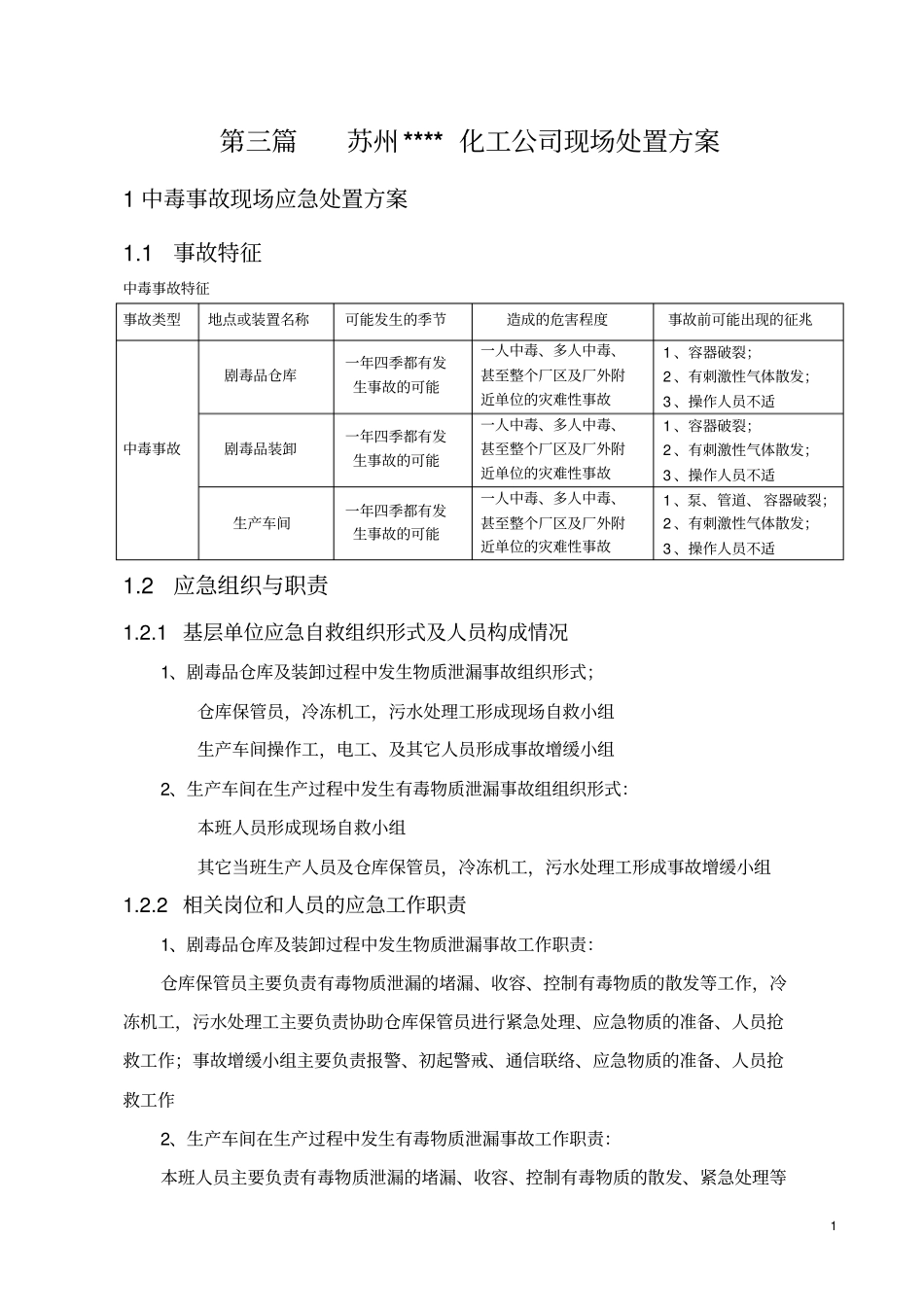 完整版化工公司现场处置方案_第1页