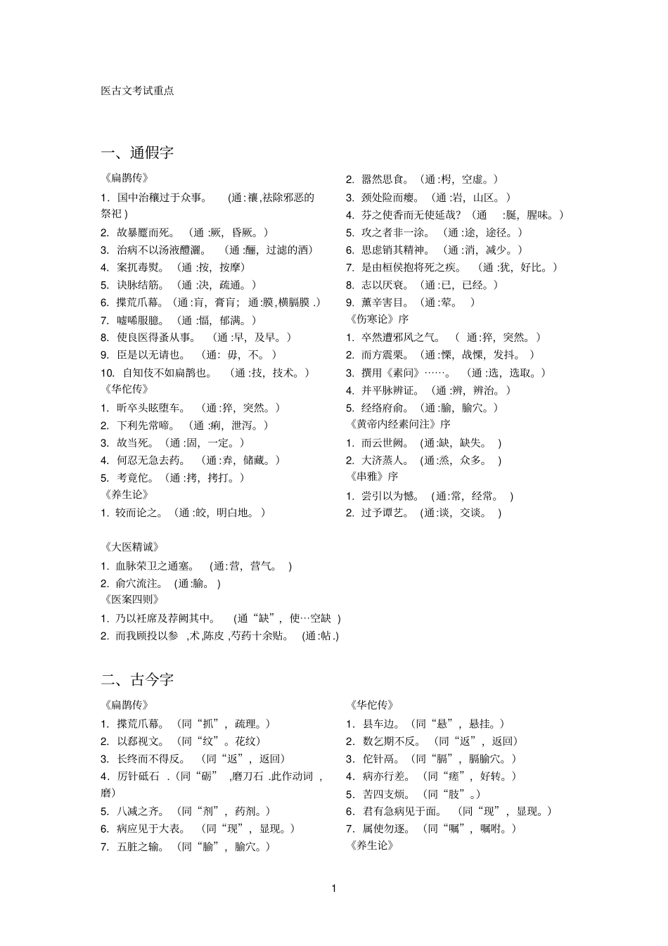完整版医古文考试重点详解_第1页