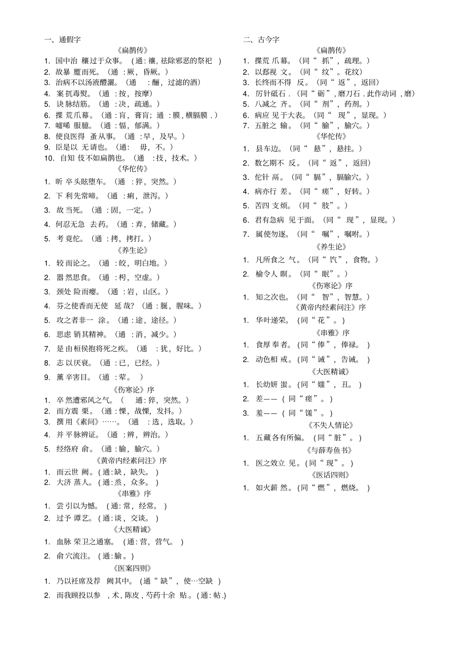 完整版医古文词汇-期末考试必备_第1页