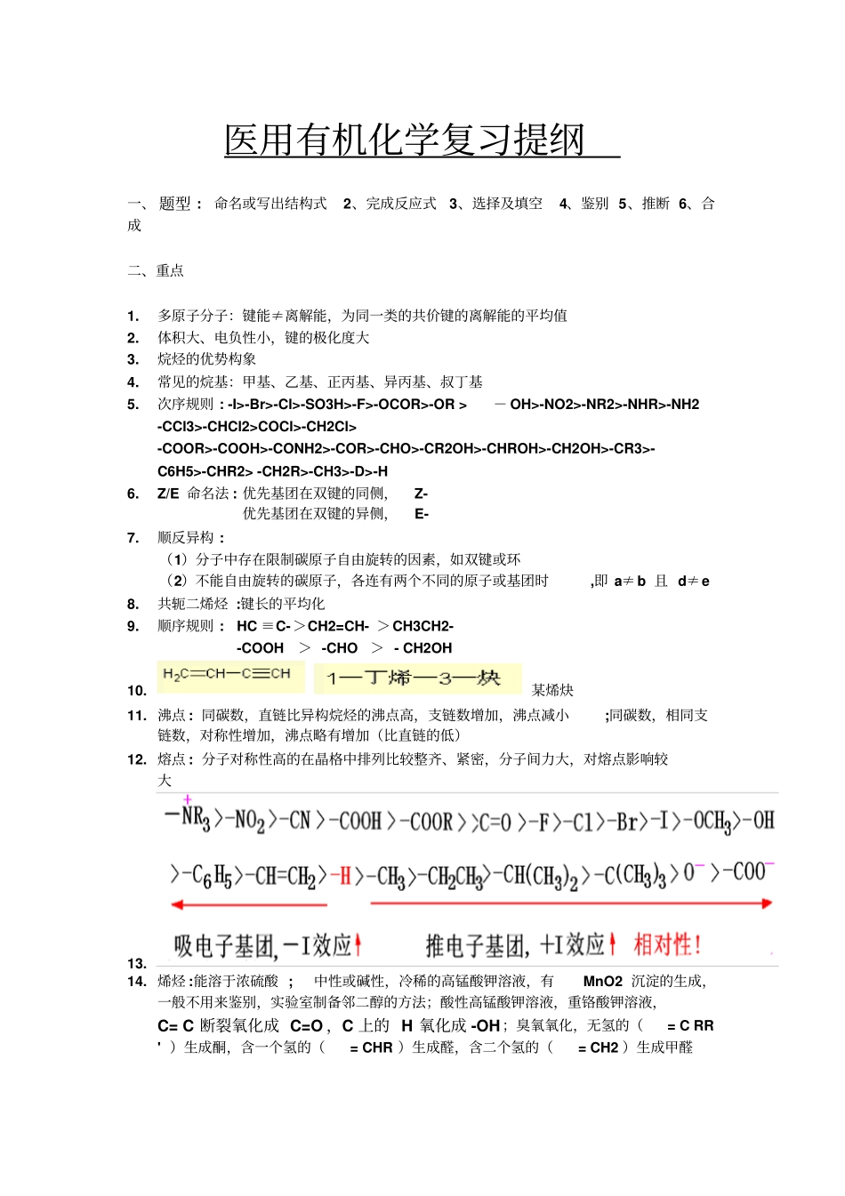 完整版医用有机化学复习提纲_第1页