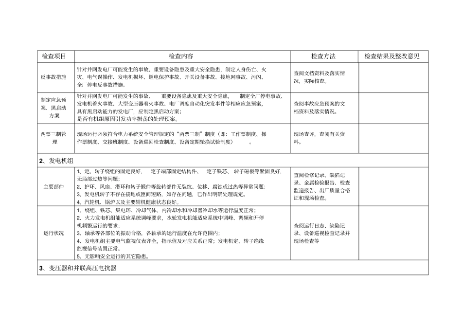 完整版发电厂涉网安全大检查检查表0_第2页