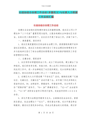社综治综合治理工作总结与社联人力资源工作总结汇编