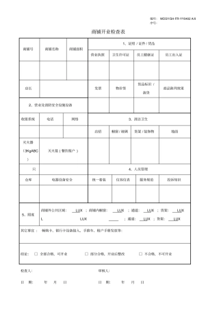 完整版商铺开业检查表