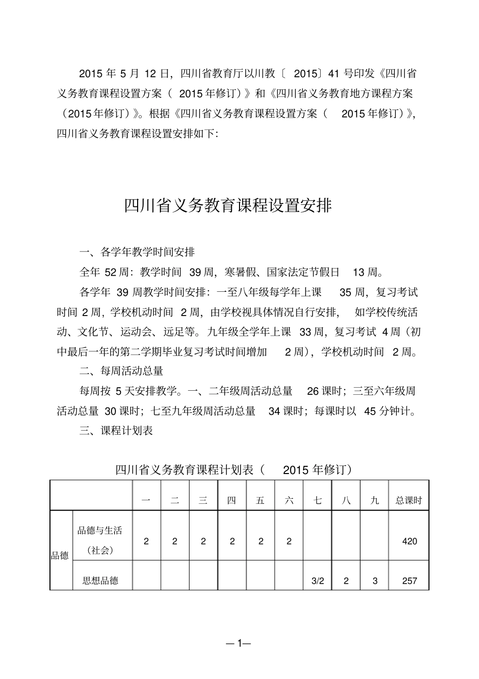完整版四川义务教育课程计划表2015年修订_第1页