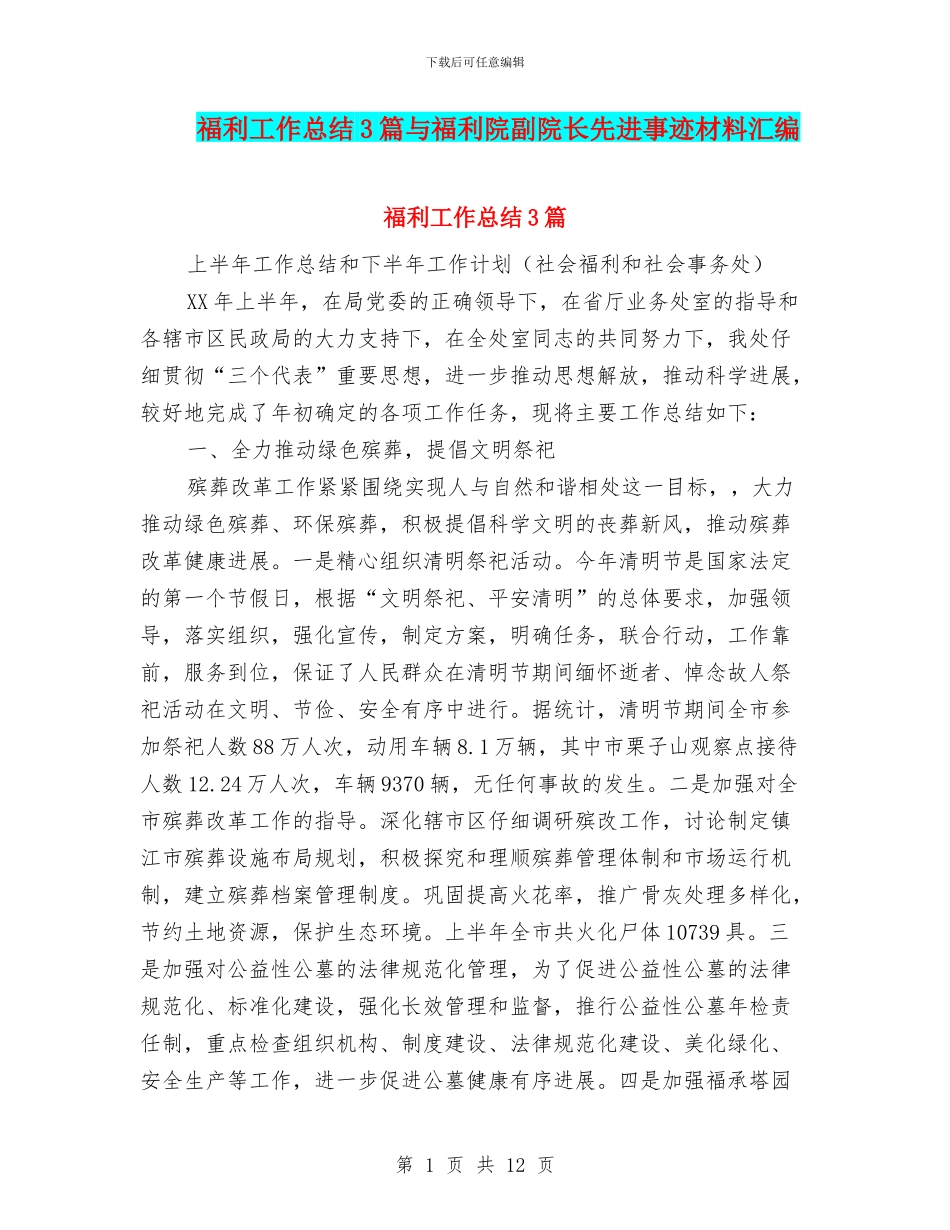 福利工作总结3篇与福利院副院长先进事迹材料汇编_第1页