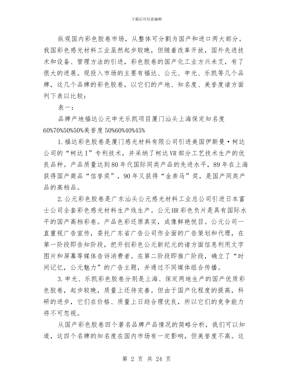 福达彩色胶卷广告策划书范例与离职报告感谢信汇编_第2页