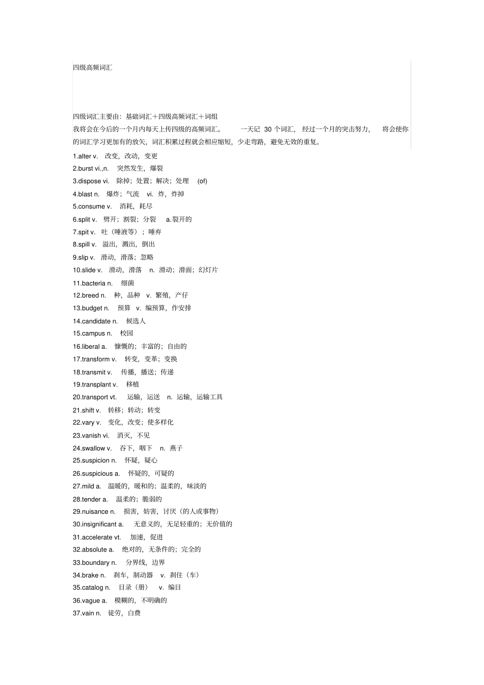 完整版四级高频词汇_第1页